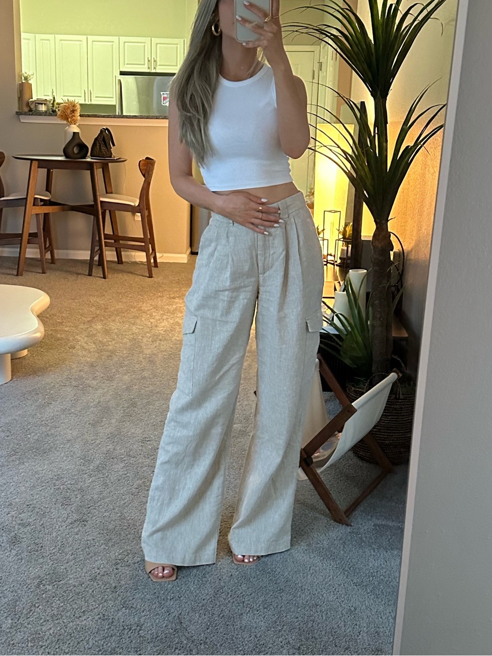 Abercrombie & Fitch Linen Cargo Trousers, Light Beige, XXS